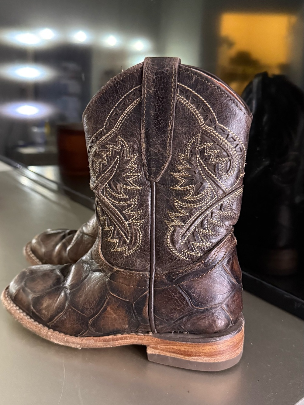 Kids Brown Western Cowboy Boots with Embroidered Shaft